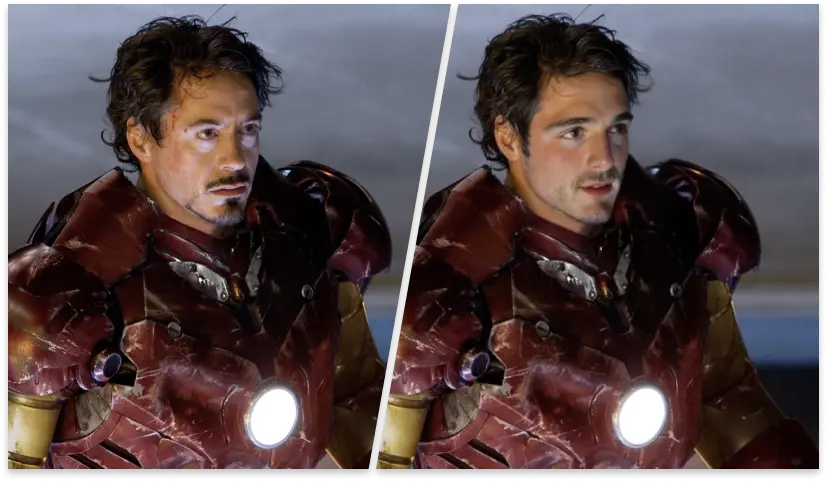 an example showing using FaceSwap API to change Ironman's  face to another celebrity's face