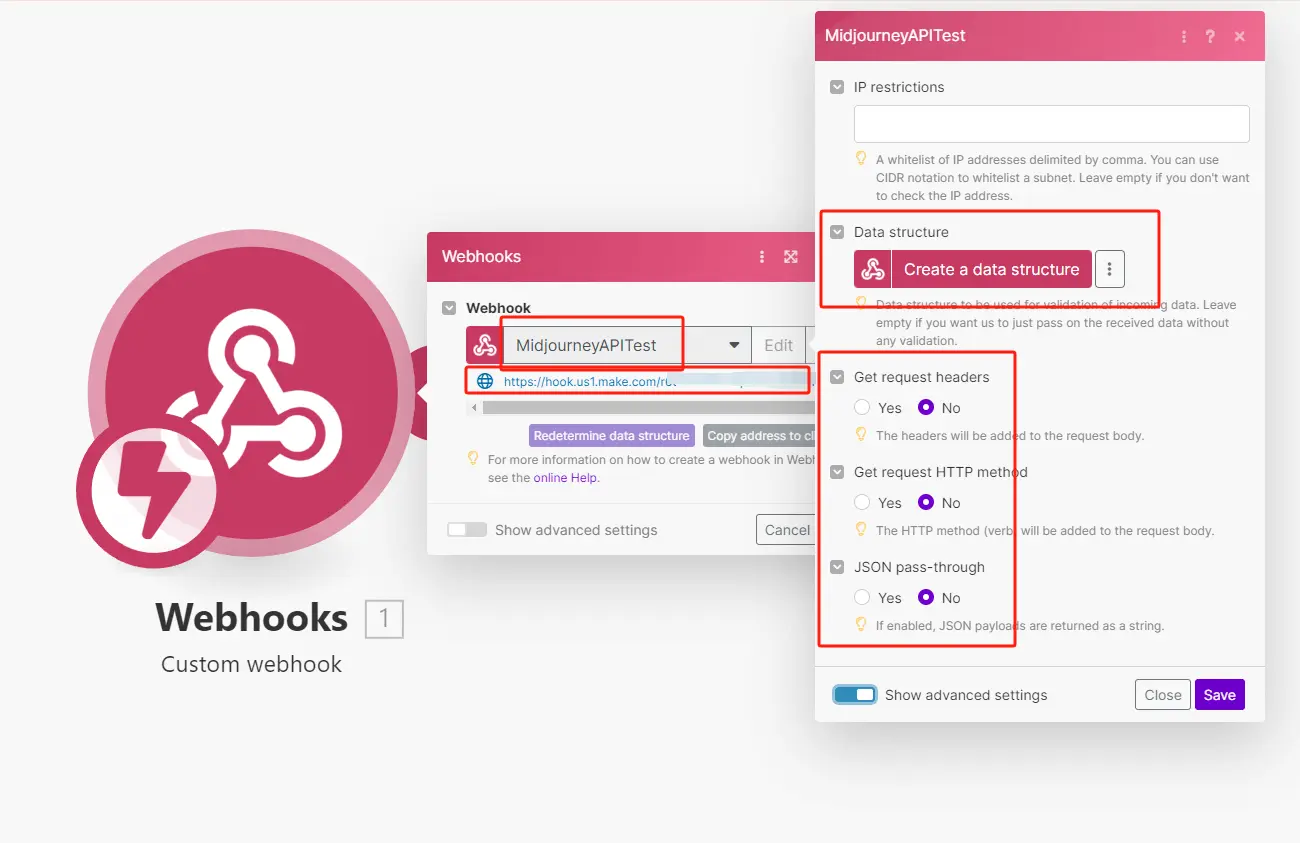 showing webhook's configuration