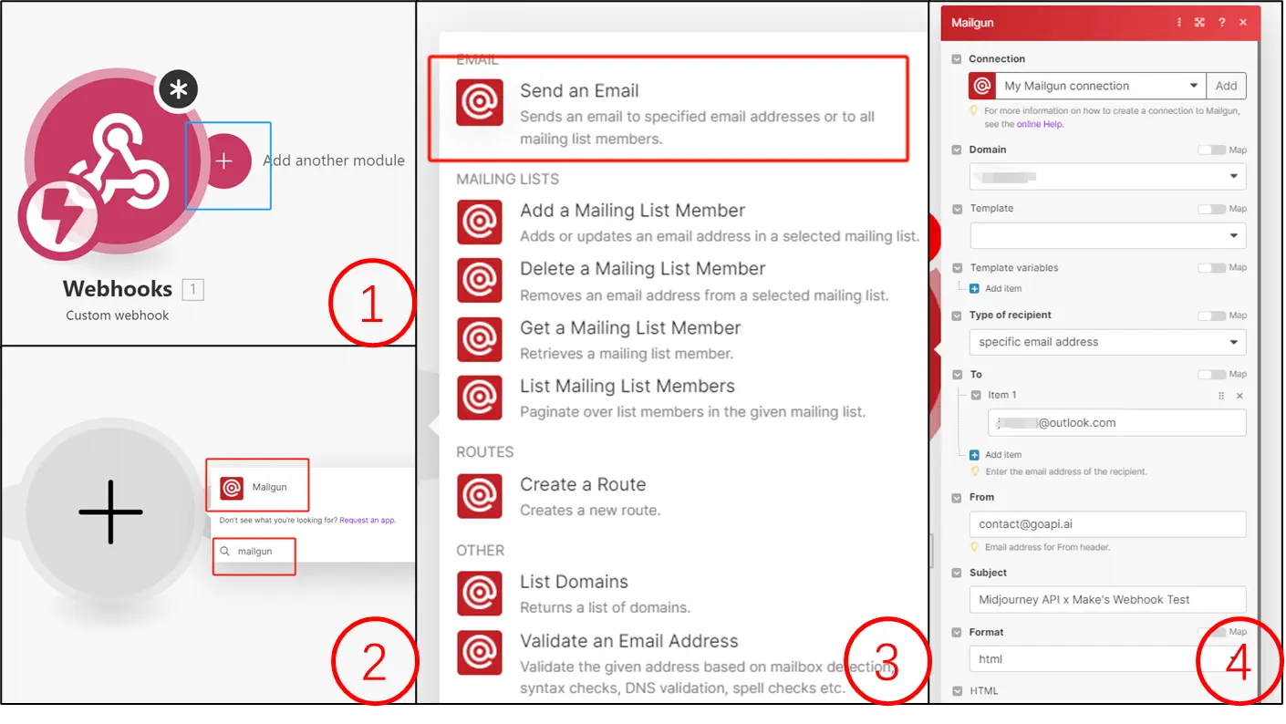 showing Mailgun module's configuration in Make