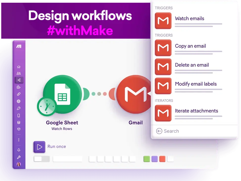 a picture of Make.com's fully visualized workspace