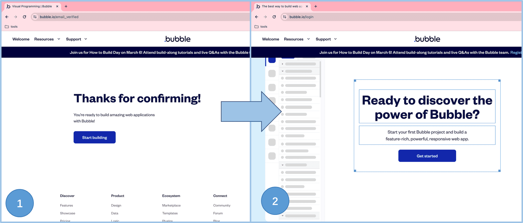 an illustration of getting started with Bubble's app builder