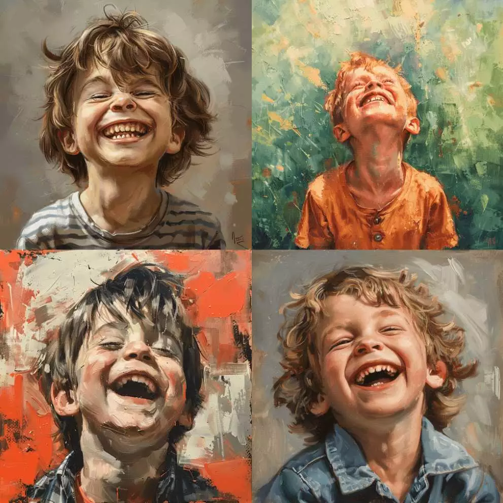 4 images of a happy boy in a 2x2 grid generated by Midjourney