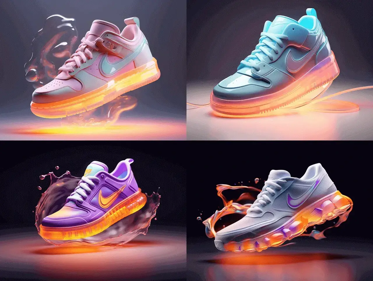 Nike trainers images generated by GoAPI's API using Midjourney v6