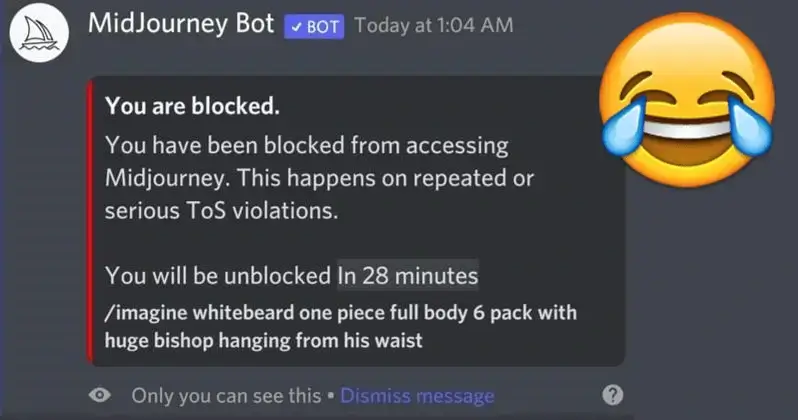 Image of a Midjourney account getting banned