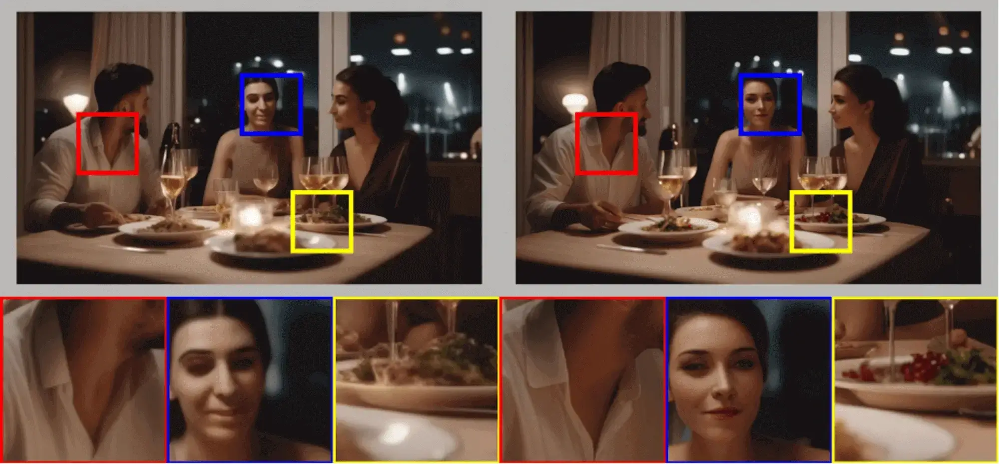 SDXL samples (with zoom-ins) - left portion is the output prior to the refinement model and right after.