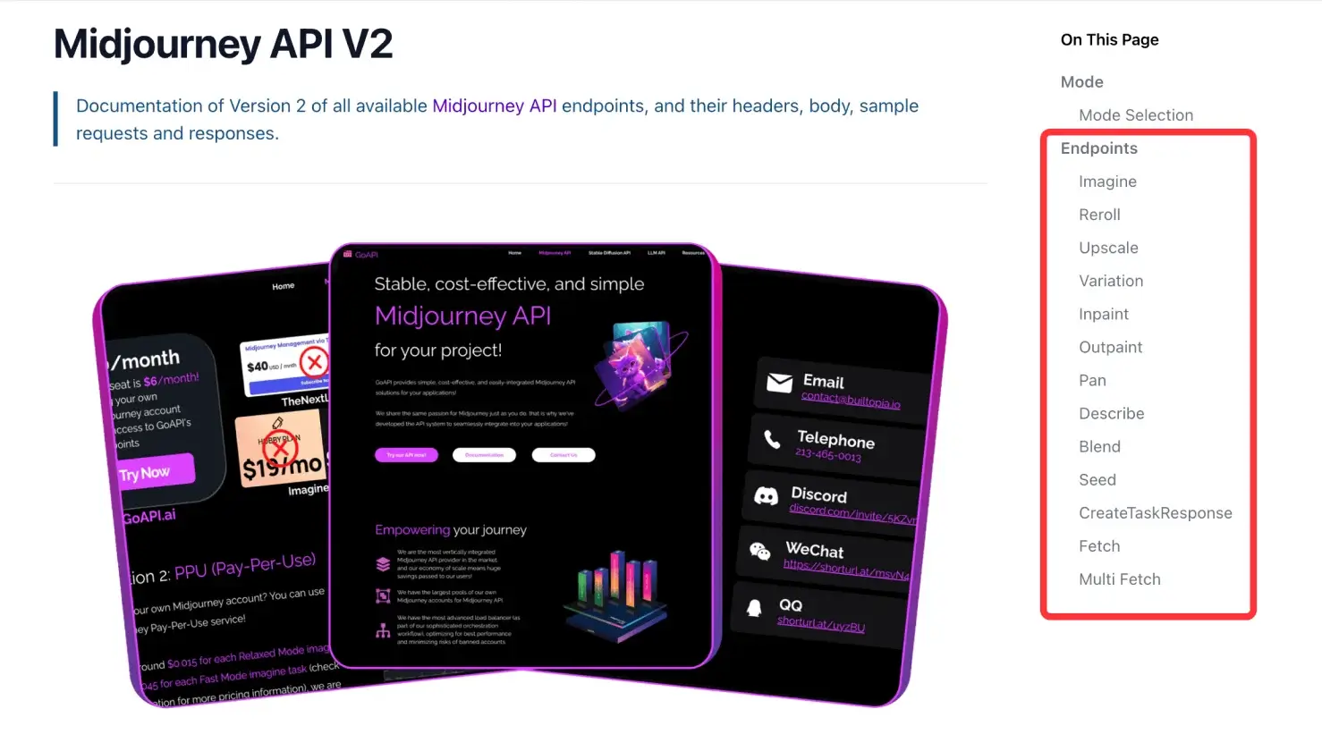 GoAPI's Midjourney API V2 endpoints